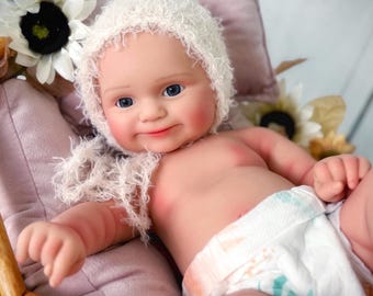 SHIPS NEXT DAY, silicone baby doll, girl, Choose Eye Color, flexible and floppy reborn doll, painted veins, open mouth for real pacifier