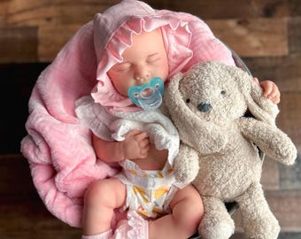 READY TO SHIP silicone baby doll, reborn girl, 7 lbs. 19" mouth is open for a real pacifier, heavy/floppy, can be bathed