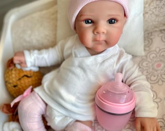 Ready to Ship! Full Body Silicone Baby Doll, reborn girl, Open Mouth, 18", 7 lbs. Squishy, floppy, baths ok