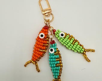 Beaded Fish Keychain: Colorful Handmade Charm, Tropical Bag Accessory