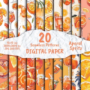 Aperol Spritz - Digitales Papier, Aperolmuster, Scrapbook Papier Pack, nahtlose Muster, Alkohol, Aperol Spritz Hintergrund, basteln, Party