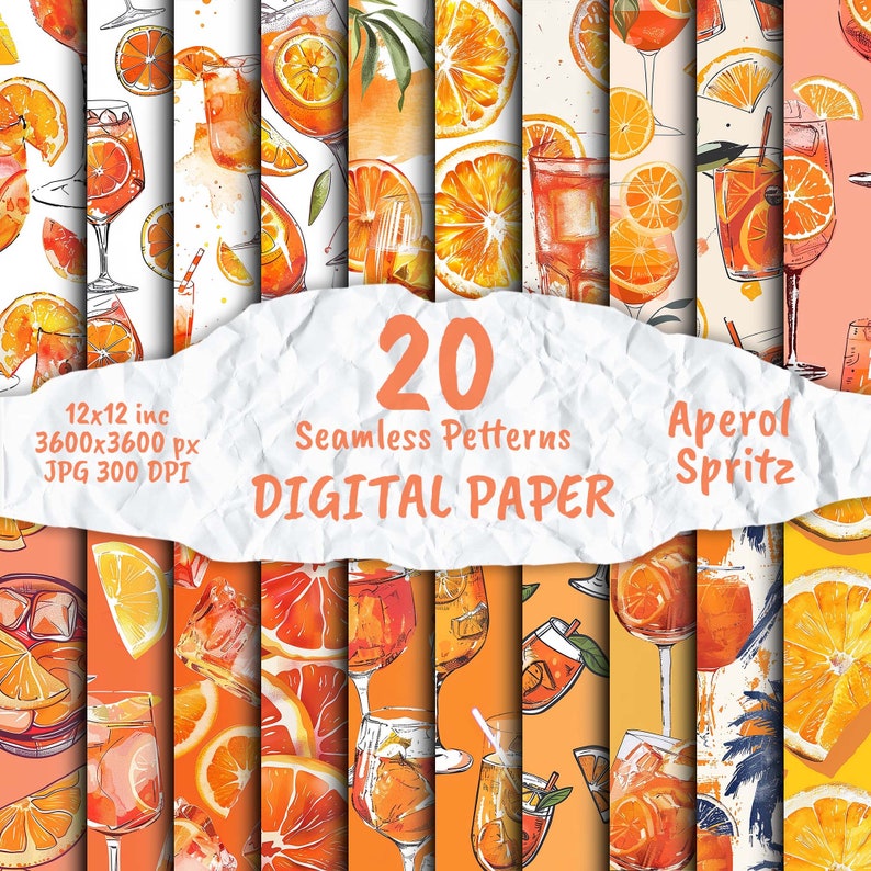 Aperol Spritz - Digital Paper, Aperol Pattern, Scrapbook Paper Pack ...