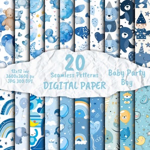 Fiesta Bebé - Niño - Papel Digital, Patrones Para Niños, Paquete De Papel Scrapbook, Patrones Sin Costuras, Papel Baby Shower Imprimible, Fondo, Manualidades