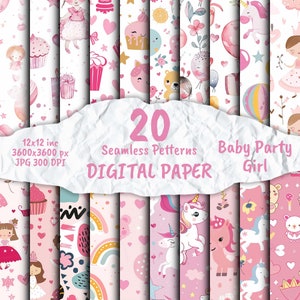 Festa per bambini - Ragazza - Carta digitale, Modelli per bambini, Pacchetto di carta per album, Modelli senza soluzione di continuità, Carta stampabile per baby shower, Sfondo, Artigianato