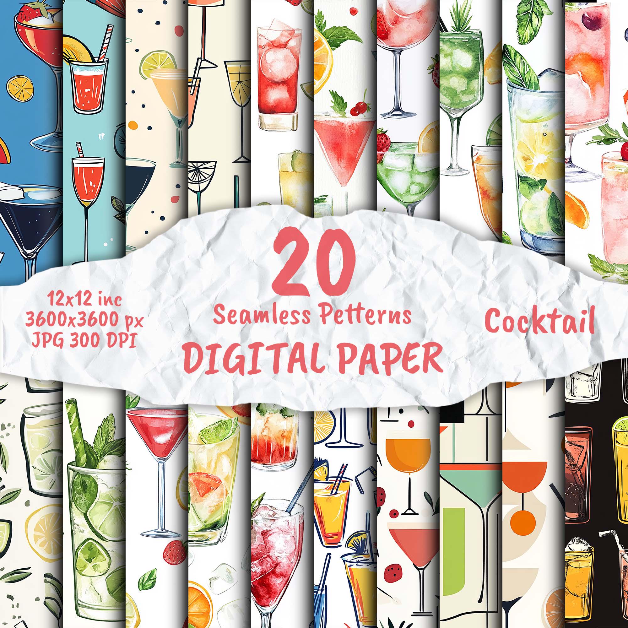 Cocktail - Digital Paper, Cocktail Patterns, Scrapbook Paper Pack ...