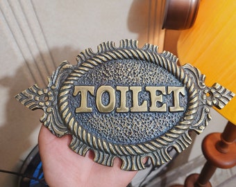 Vintage Style Cast Metal Toilet Door Sign - Hand-Painted Industrial Bathroom Decor