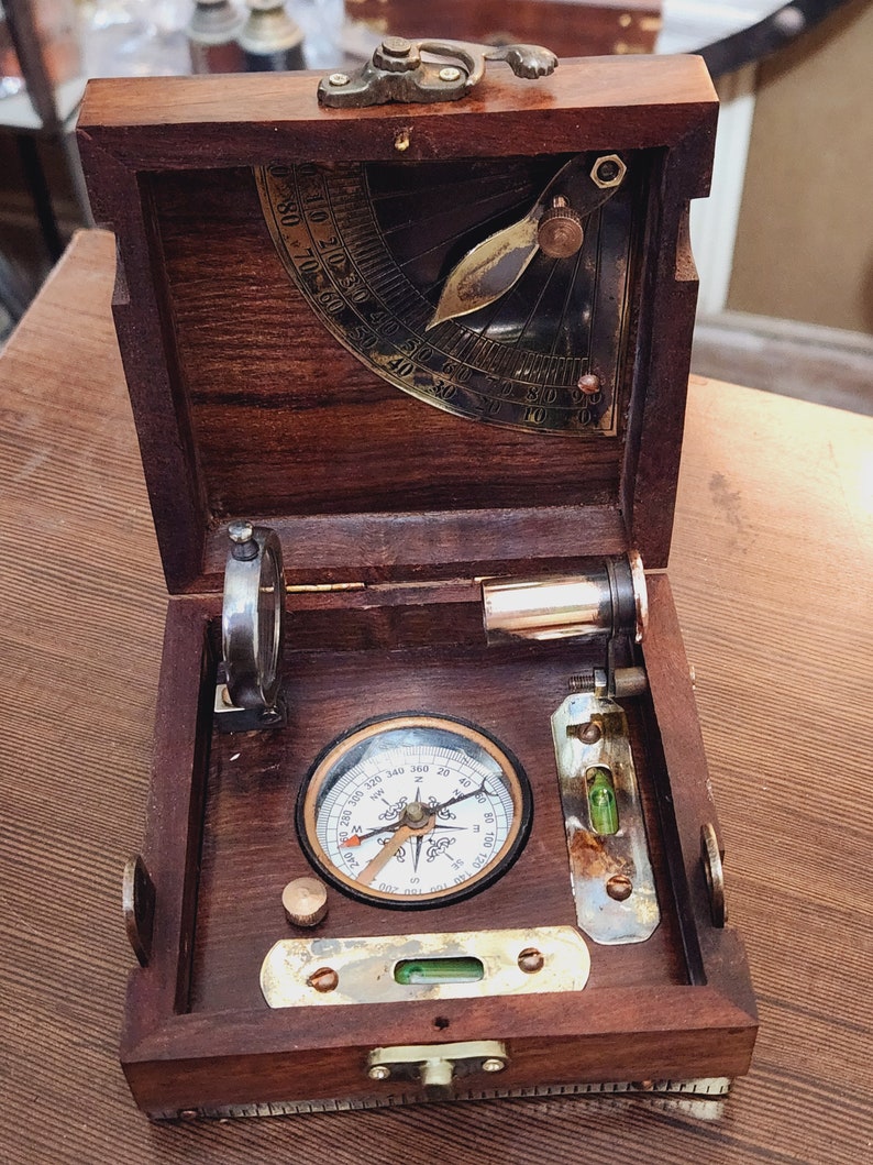 Limited Handcrafted Wooden Marine Master Box Set Nautical Sextant, Ship's Instruments, and Functional Compass image 7