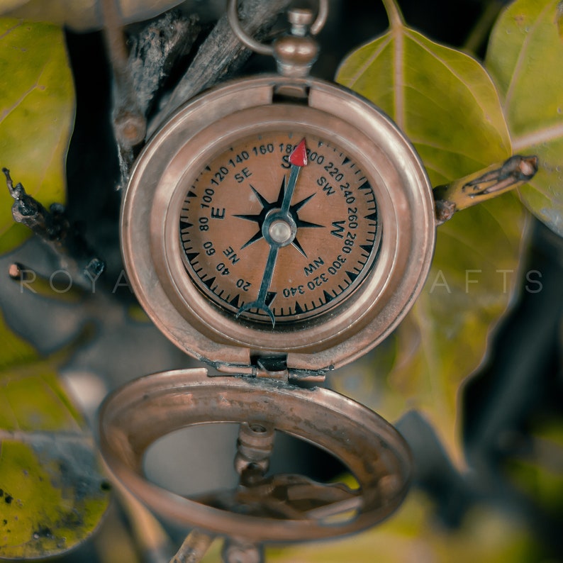 Push Button Compass Vintage-inspired Handmade Brass Push Button Sundial Compass in ...