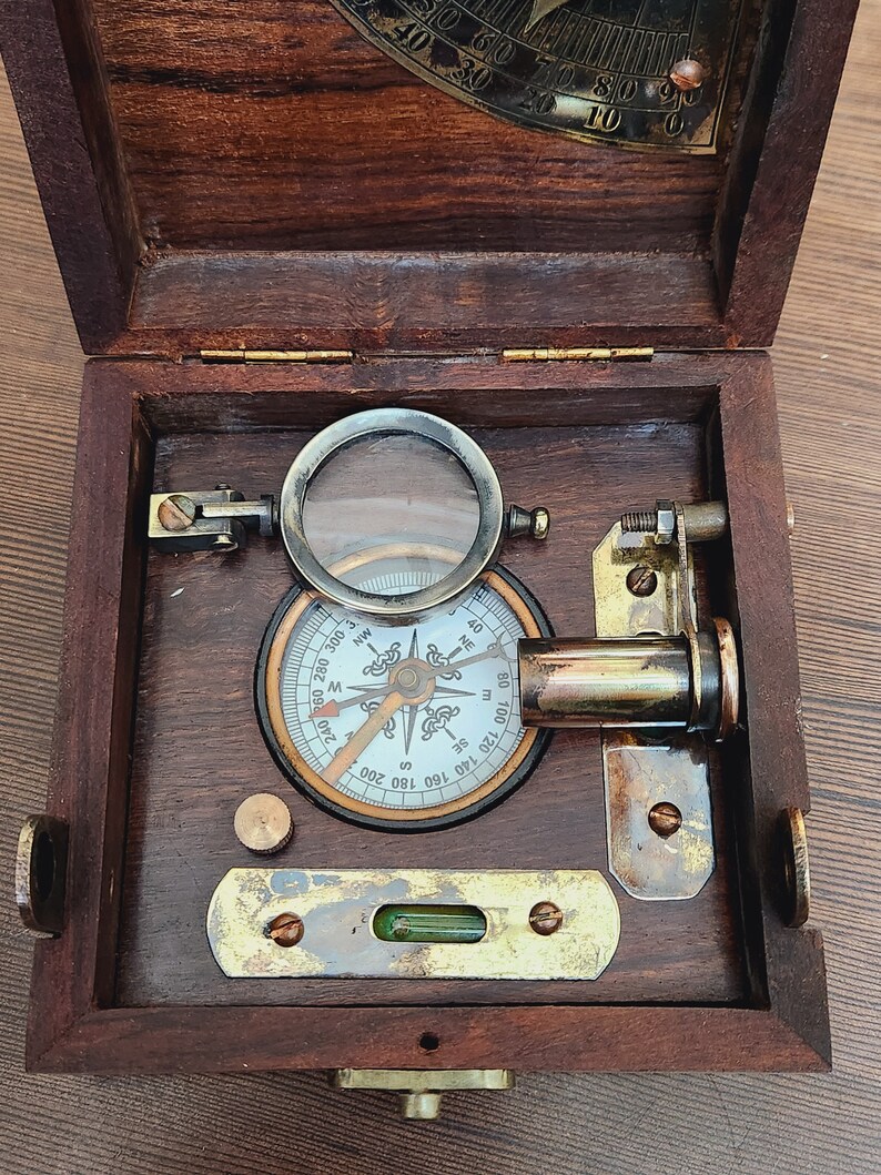 Limited Handcrafted Wooden Marine Master Box Set Nautical Sextant, Ship's Instruments, and Functional Compass image 5