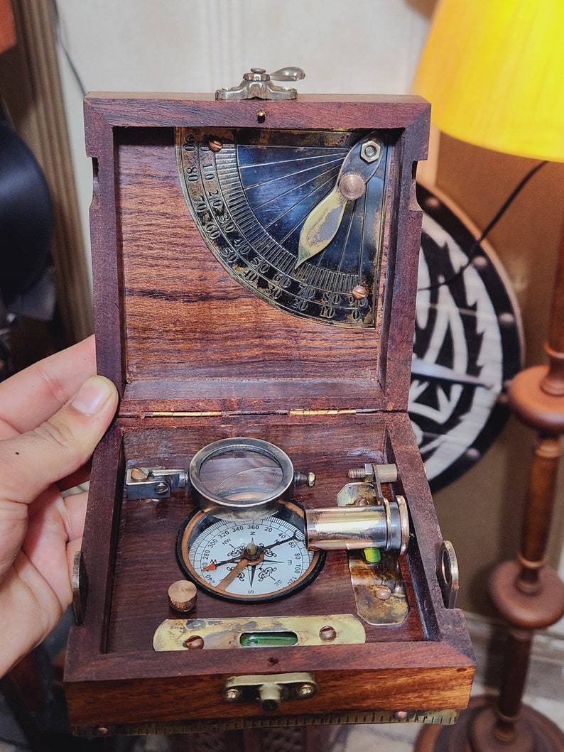 Limited Handcrafted Wooden Marine Master Box Set Nautical Sextant, Ship's Instruments, and Functional Compass image 6
