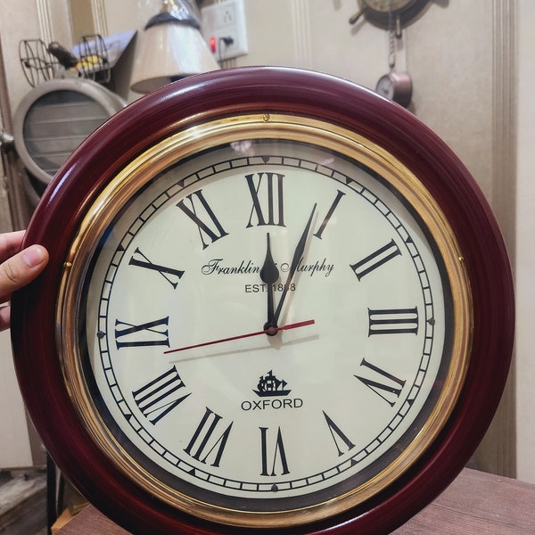 handmade brass & wood wall clock franklin murphy oxford 16 inch