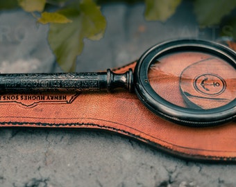 Vintage Henry Hughes London 1941 Magnifying Glass with Elegant Leather Case - Timeless Elegance for Discerning Collectors