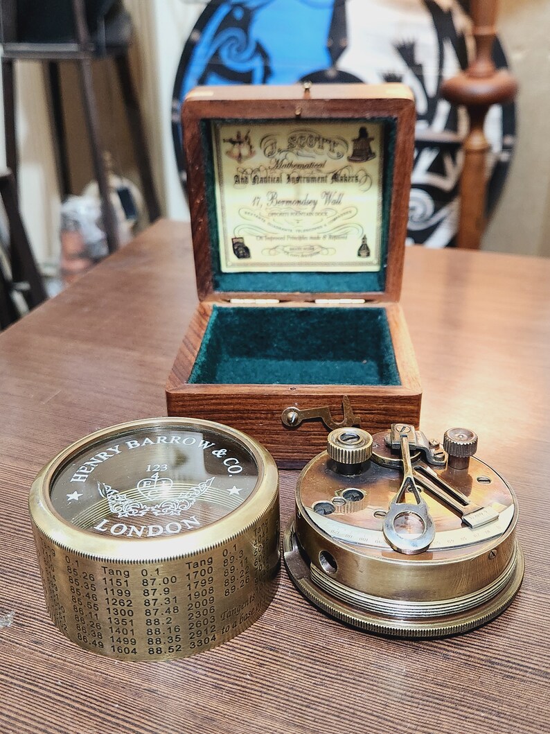 Vintage Brass Nautical Sextant with Wooden Box
