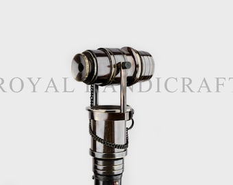 Regal Elegance Full Brass Nautical Telescope Walking Stick with Folding Design - Antique 36" Royal Family Brass Handle