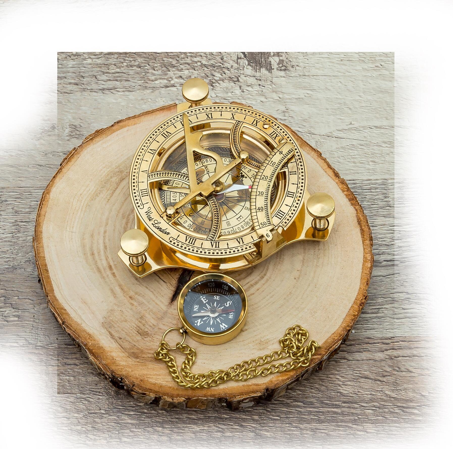 Vintage-Inspired Brass Sundial Compass - Timeless Elegance for Your Space Free Gift Compass key chain Christmas gift