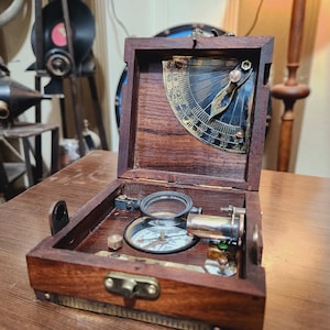 Limited Handcrafted Wooden Marine Master Box Set Nautical Sextant, Ship's Instruments, and Functional Compass image 1