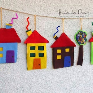 Guirlande de maisons en feutre, 6 pcs, décoration colorée à accrocher au mur, Ornements faits main, Décoration d&#39;intérieur, Décoration murale pour chambre d&#39;enfant, Cadeau de pendaison de crémaillère