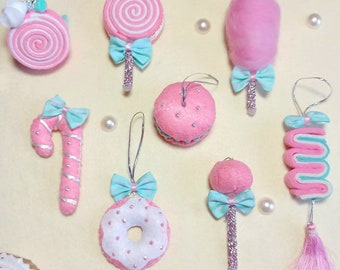 Pink Faux Candy Decor: Cotton Candy, Lollipop, Cake Pop, Candy Cane, Macaron, Donut, Ribbon Candy, Roll Cake - Unique Handmade Decoration