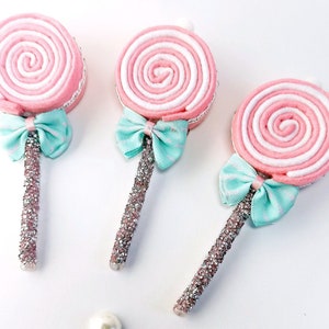 Handmade Pink Felt Lollipop Ornament Set: Rhinestone Candy Decor