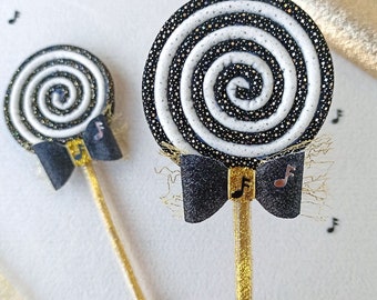 Black Faux Lollipop with Golden Glitter Effect - Glamorous Fake Lollipop, Black Lollipop, Candy Decor, Party Favors, Unique Handmade Gift