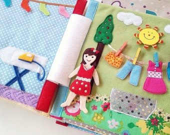 Fabric Dollhouse Quiet Book - Bedroom, Bathroom, Laundry Room - Personalized Custom Felt Doll House, Girls Pretend Play, Handmade Kids Gift