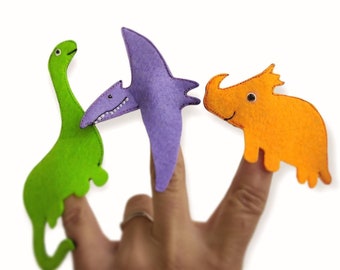 Dinosaur Finger Puppets SET OF 3: Triceratops, Pterosaur, Brachiosaurus | Handmade Jurassic Dinosaur Felt Finger Puppet Toys for Kids | Gift