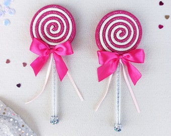 Hot Pink Faux Lollipop with Shimmer Effect - Fake Pink Lollipop Bonbon Candy Fun Candyland Barbie Party Decor, Unique Handmade Gift for Her