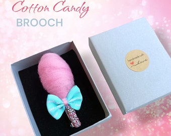 Cotton Candy Brooch, Shiny Crystal Rhinestones, Pink Candy Floss Pin, Handmade Fairy Floss Charm, Kawaii Statement Jewelry, Candy Lover Gift