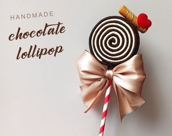 Chocolate Lollipop - Faux Lollipop, Fake Chocolate Candy, Party Decor, Pretend Play, Photo Prop, Wedding Sweets Favors, Unique Handmade Gift