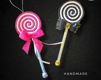 Faux Lollipop SETS: Pink Lollipop & Black Lollipop - Candy Party Decoration, Party Favors, Unique Handmade Gift, Gift for Her, Gift for Him