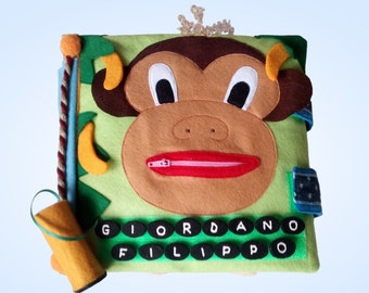 Monkey Book | Personalized Custom Quiet Book | Learn & Play Montessori Educational Didactic Toy | Unique Handmade Gift for Kids and Toddlers