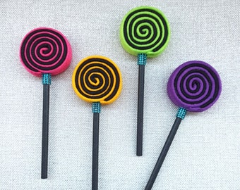 Black Faux Lollipop Pink Green Violet Yellow - Fake Lollipops Cake Toppers Party Decoration, Pretend Play, Photo Prop, Unique Handmade Gift