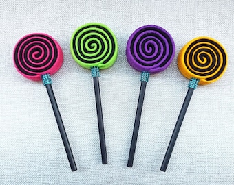 Black Faux Lollipops SET OF 4 (Pink, Green, Violet, Yellow) - Fake Lollipop Cake Toppers, Party Decoration, Photo Prop, Unique Handmade Gift