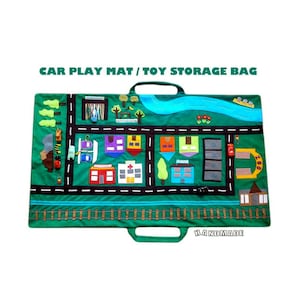 Travel Playmat Car City Road Train Boat 40"x24" Fold-Up Play Mat On-The-Go Portable Travel Toy Busy Bag, Personalized Handmade Gift for Kids