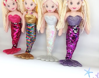 Personalized Mermaid Doll, 16 Inch | Custom Name on Dolls Necklace | Soft Stuffed Kids Toy | Unique Gift for Kids, Toddlers, Girls, Daughter