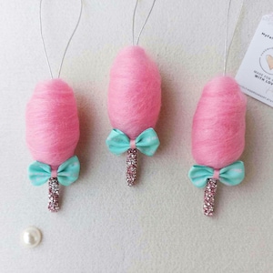 Pink Cotton Candy Christmas Ornaments Set of 3, Pastel Candy Floss, Holiday Hanging Decor, Shiny Pink Candy Christmas Tree, Handmade Gift