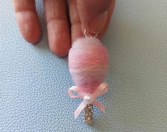 Cotton Candy Charm Pendant, Miniature Pastel Candy Floss Jewelry with Rhinestones, Statement Kawaii Jewelry, Unique Handmade Gift for Her