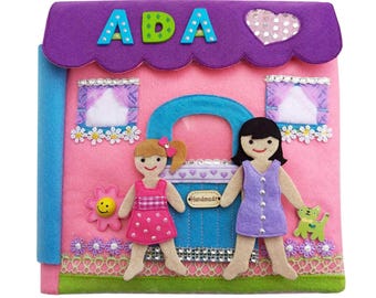 Dollhouse Quiet Book, Custom Felt Dolls & Pages - Bedroom, Kitchen, Bathroom, Baby Care - Montessori Travel Toy, Personalized Gift for Girls
