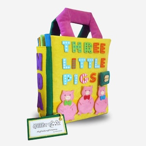 Libro de marionetas de dedo de Los Tres Cerditos: cuento de hadas personalizado, libro tranquilo para preescolar, juguete interactivo hecho a mano, regalo para niños pequeños