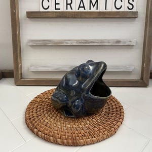 Small Rustic Blue Frog Scrubby Holder