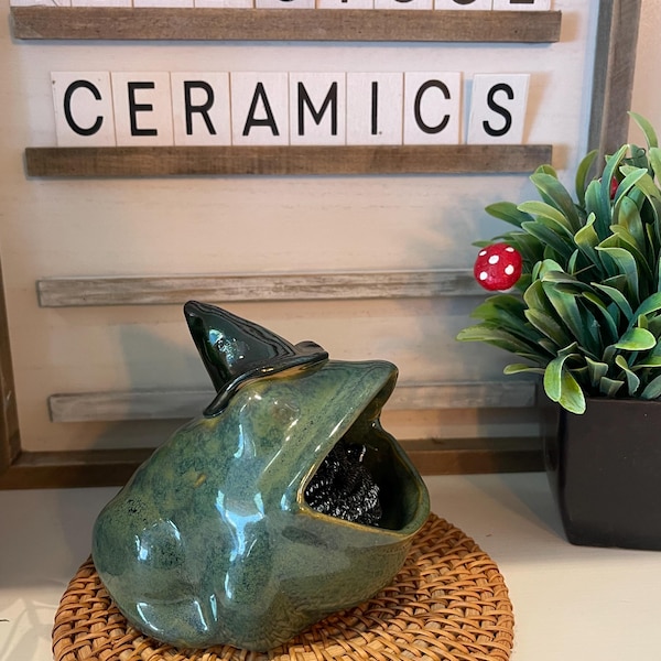 Handmade Wizard Frog Pottery Scrubby Holder