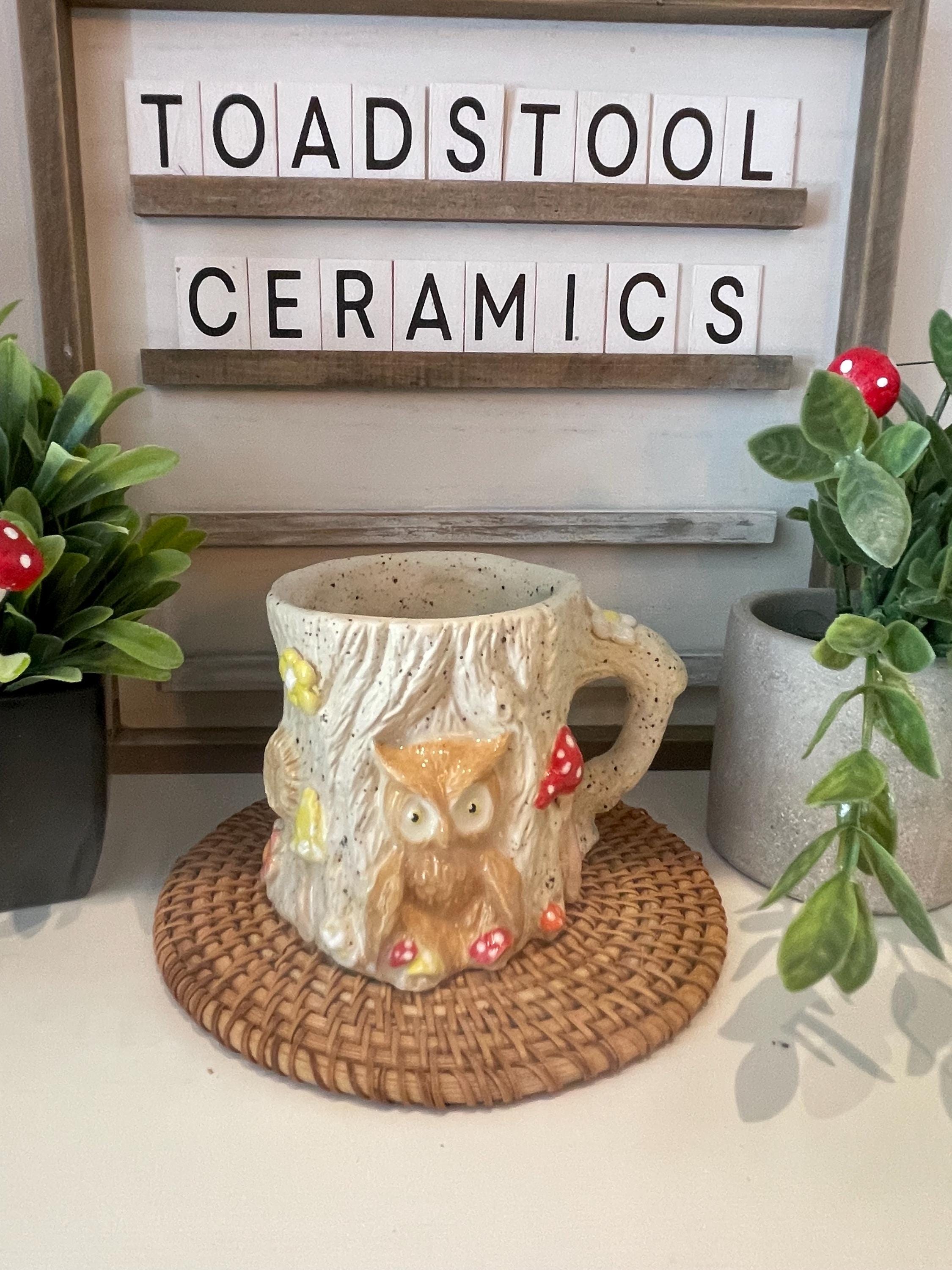 Hand Painted Owl Mug: Whimsical Cottagecore Ceramic Coffee Cup