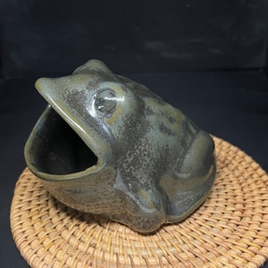 Speckled Toad Frog Pottery Scrubby Holder: Handmade Green Decor