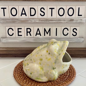 Handmade Speckled Frog Scrubby Holder: Lemon Lime Ceramic Trinket Dish