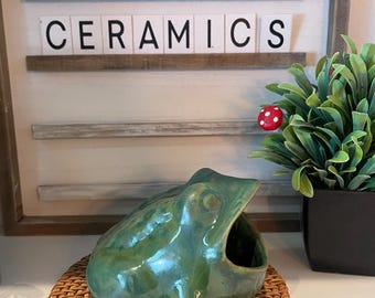 Vintage Inspired Ceramic Frog Holder, Algae Glaze Pottery