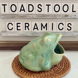 Lime Cream Frog Scrubby Holder. Homemade Pottery.