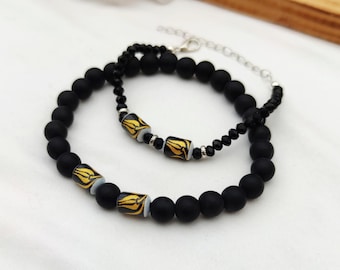 Couple Bracelet Set With Ceramic Beads, Matching His and Her Bracelets, Perfect Gift for Couples, Black Partners Bracelets, Couple Gifts
