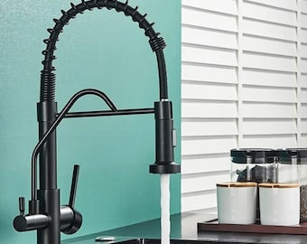 Wasserhahn ausziehbar Schwarz | Premium Armatur | Edelstahl Wasserhahn Küche | doppelter Auslauf - Kitchen Faucet black