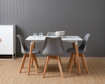 4er Set Esszimmerstühle Grau - Skandinavischer Küchenstuhl mit gepolsterten und massiven Buchenholzbeinen, Esszimmer, Cafés, Haus, Hotel