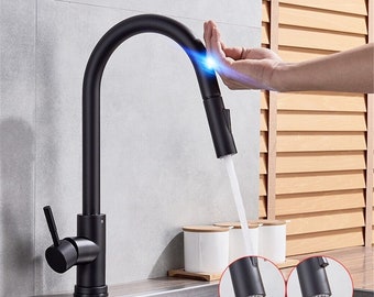 Wasserhahn Schwarzmatt Edelstahl 360 grad I Smart Touch Sensor I Küchen Armatur Ausziehbar I Edelstahl - Premium Qualität